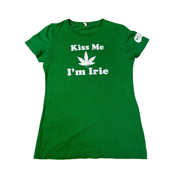 The Green Tops - The Green Band‎ Kiss Me Im Irie Reggae Graphic T-Shirt Green St Patty's  Medium